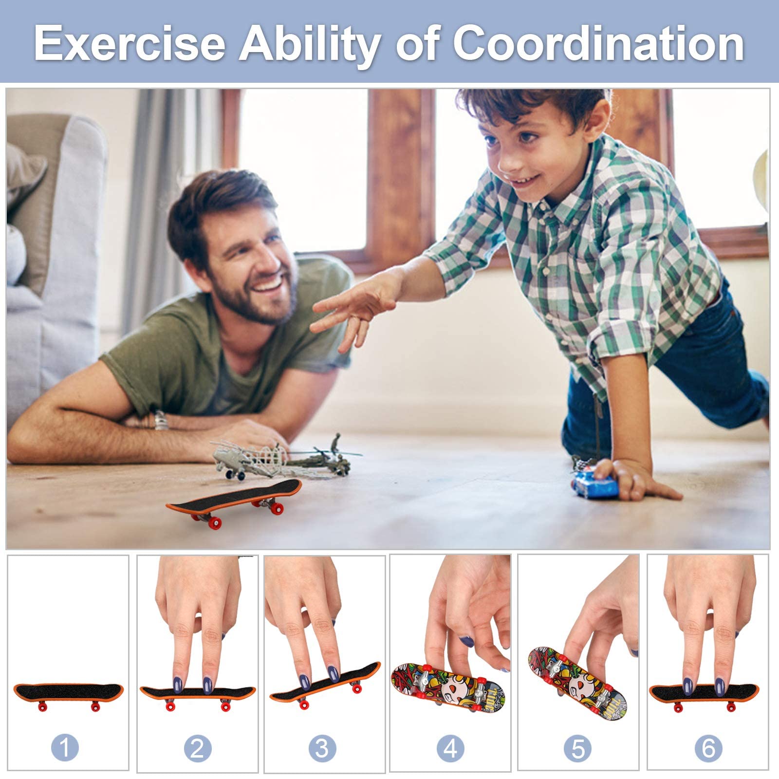 squishy 4pcs Fingerboard, Mini Skateboard Toy Set for Kids and Adults, Random Designs for Finger Coordination Training, Stress Relief and Party Favors 1