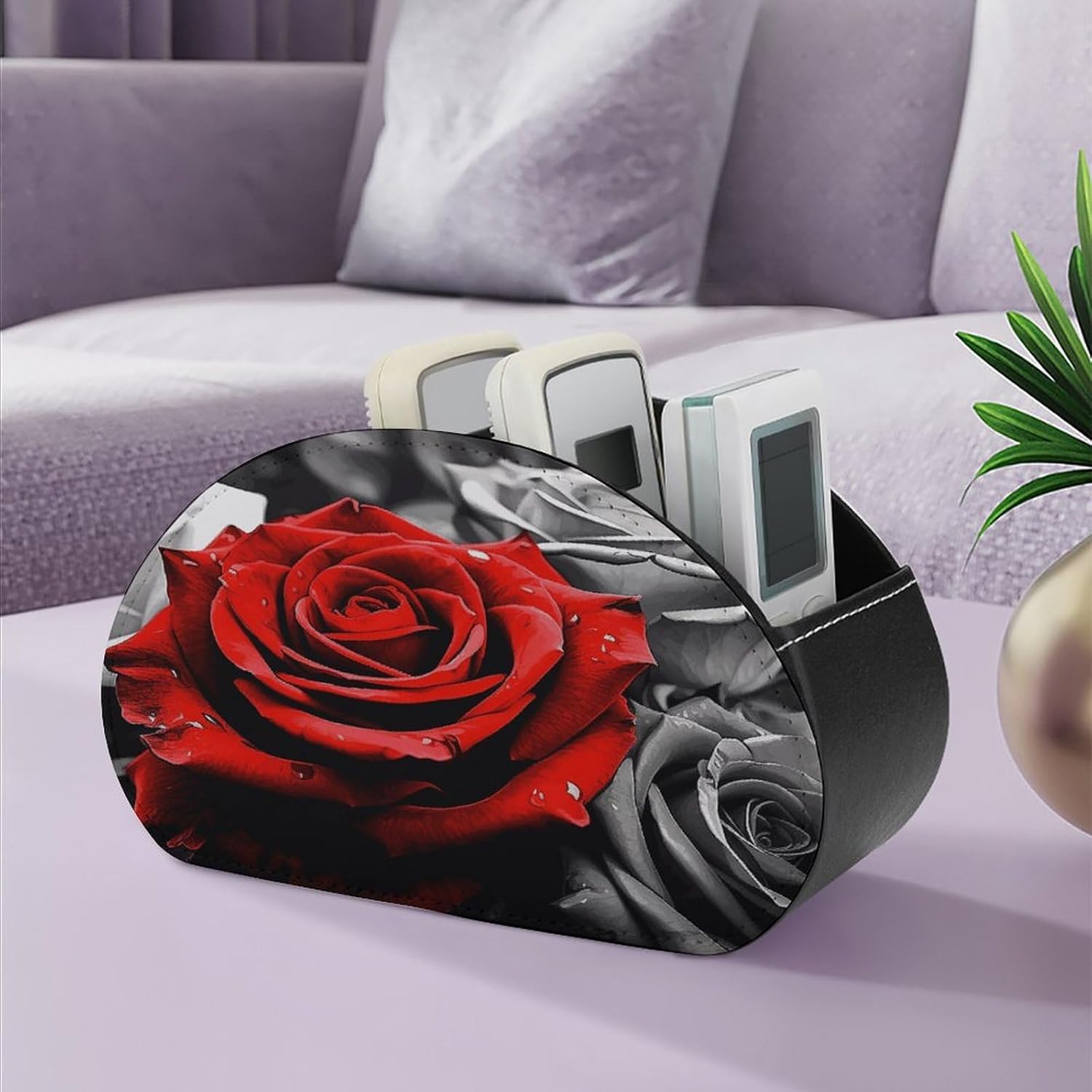 Black White And Red Roses PU Leather Remote Control Holder image 5