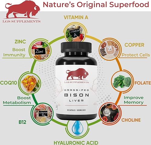 Miniatura 6 de Cápsulas de hígado de bisonte alimentado con pasto apoya la producción de energía, desintoxicación, digestión, inmunidad, hierro natural sin OMG,