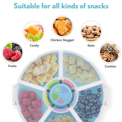 Miniatura 3 de Paquete giratorio de aperitivos original para niños, contenedor reutilizable con dispensador de 5 compartimentos y tapa, sin BPA y PVC, apto para