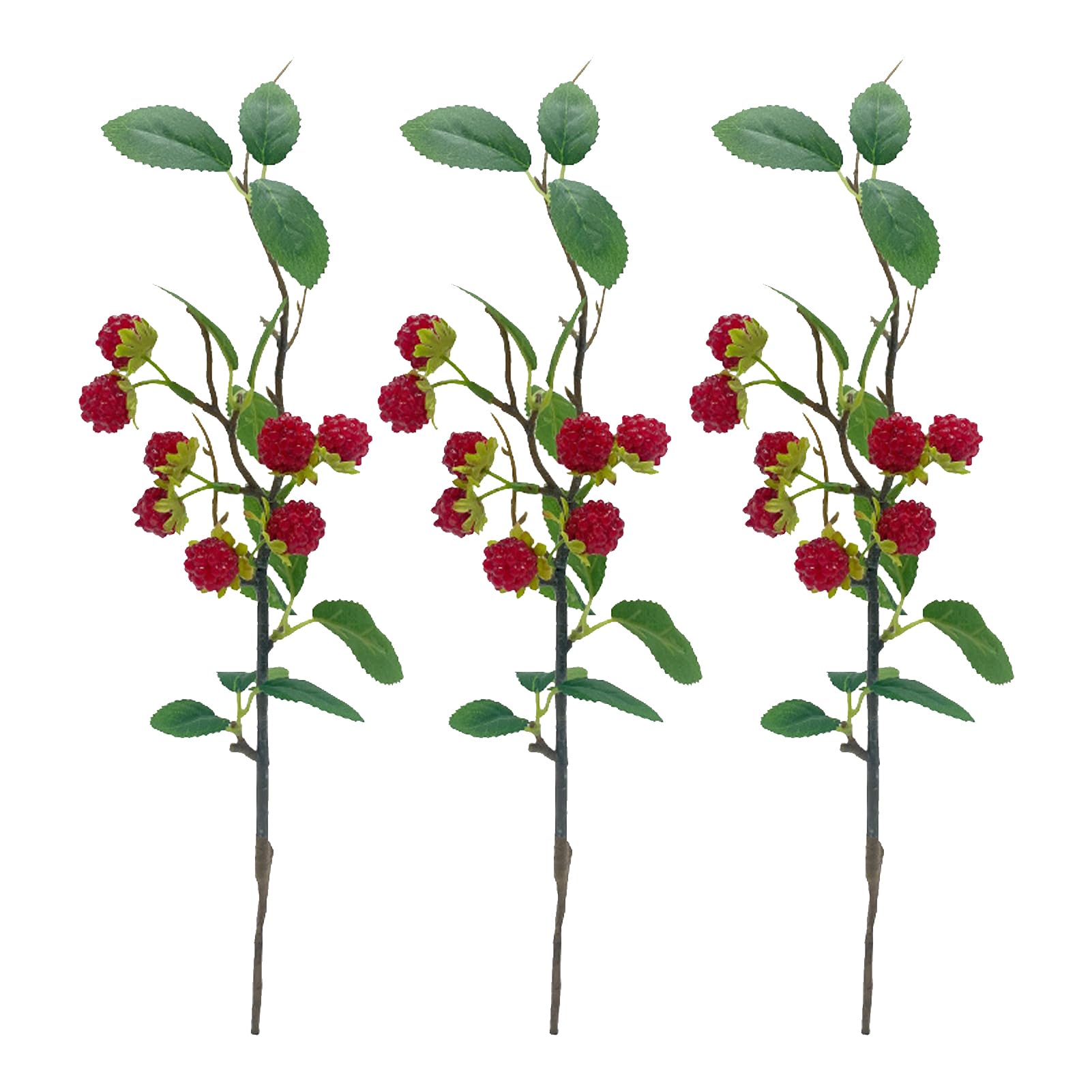 Wnvivi 3Pcs Artificial Raspberry Stems,15 Inch Fake Raspberry Branches with Green Leaves,Branches,Faux Fruit Stem Artificial Plants for Living Room Dinner Table Decor(Red)