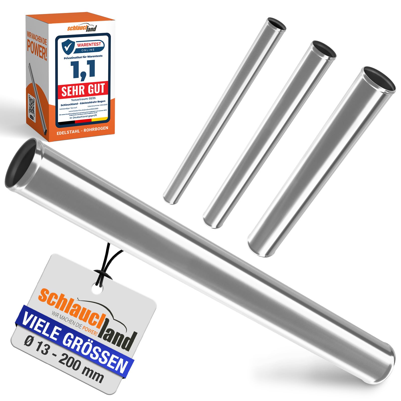 60cm Edelstahl-Rohr AD-Ø 54mm poliert & gebördelt V2A 1.4301 INOX rostfrei | AUSWAHL GRÖSSEN 13-200 mm | Edelstahl Rund-Rohr Motor KFZ LLK Turbo Kühler Heissluft Abgas Auspuff DIN EN 10217-7