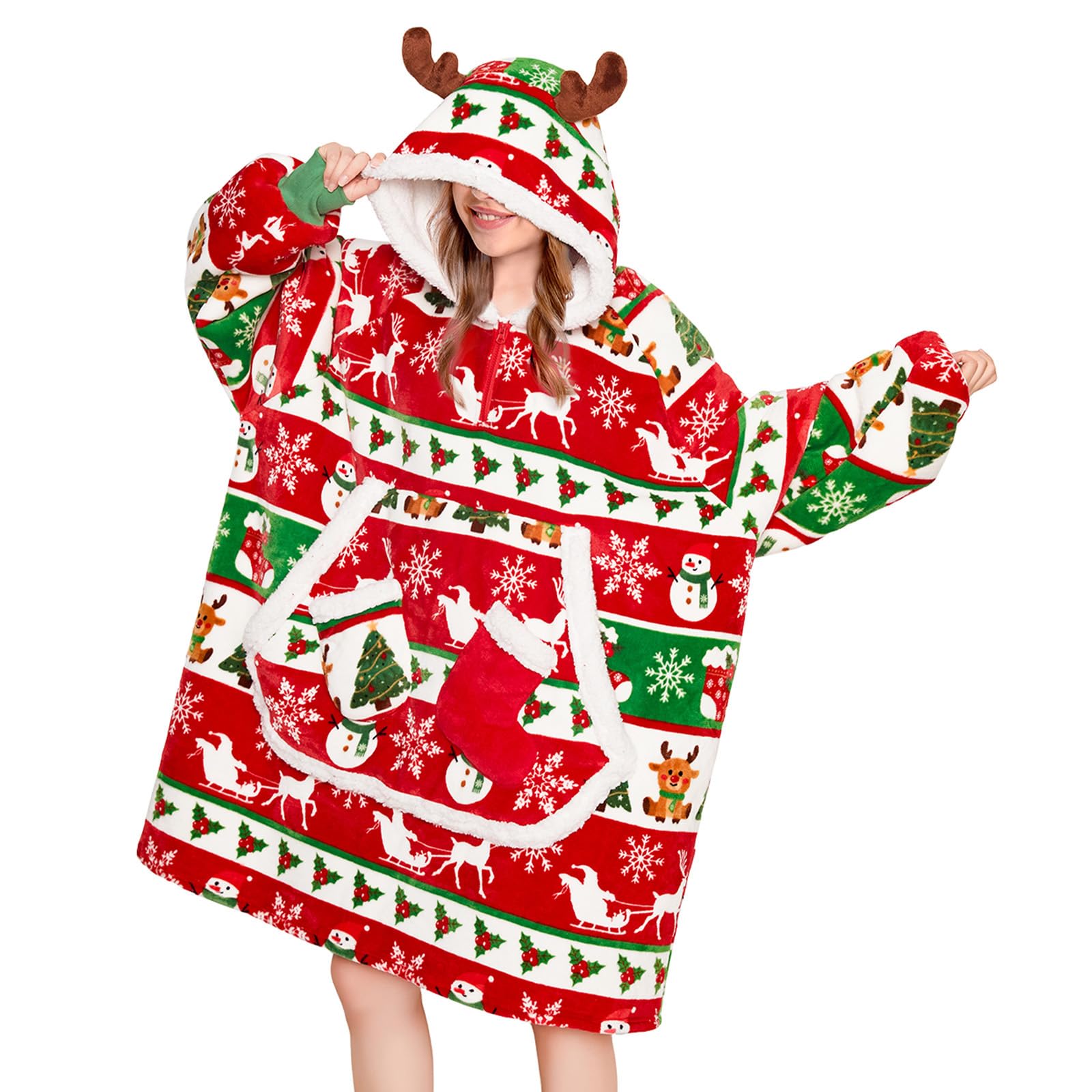 OLAOLA Unisexe Sweat à Capuche Couverture Surdimensionnée pour Adultes, Pull Plaid à Capuche en Polaire Sherpa avec Manches et Poches, Sweat Plaid Doux et Chaud pour Femme Homme