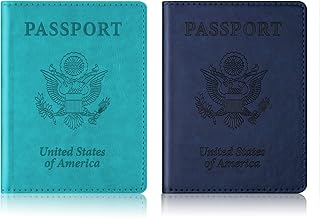Passport Holder 2 Pack Passport and Vaccine Card Holder Combo, Passport Holder with Vaccine Card Slot, PU Leather Passport Cover Case for Women Men (Blue & Turquoise)