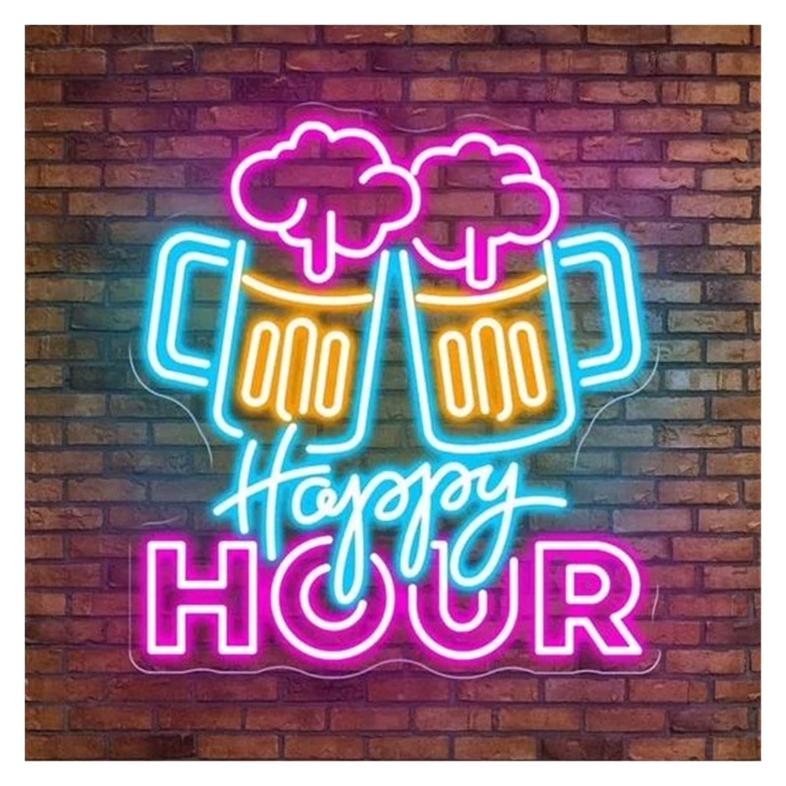LEMST Sign Lamp Happy Hour Beer Mug Light Dimmable USB Powered for Bar Beer Club Pub Man Cave Drinks Shop Home Wall Decor(B,55x60cm)