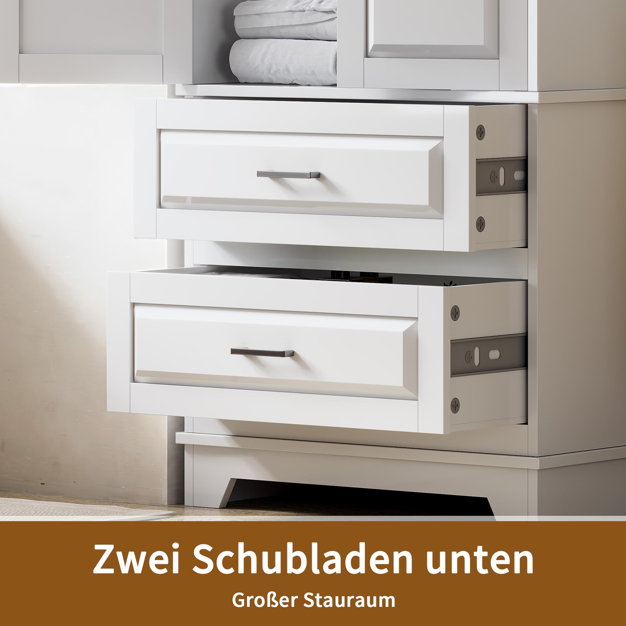 Armadietto da bagno alto, in legno, bianco, 157 x 60 x 40 cm, con cassetti, 2 ante e regolabili, per soggiorno, cucina