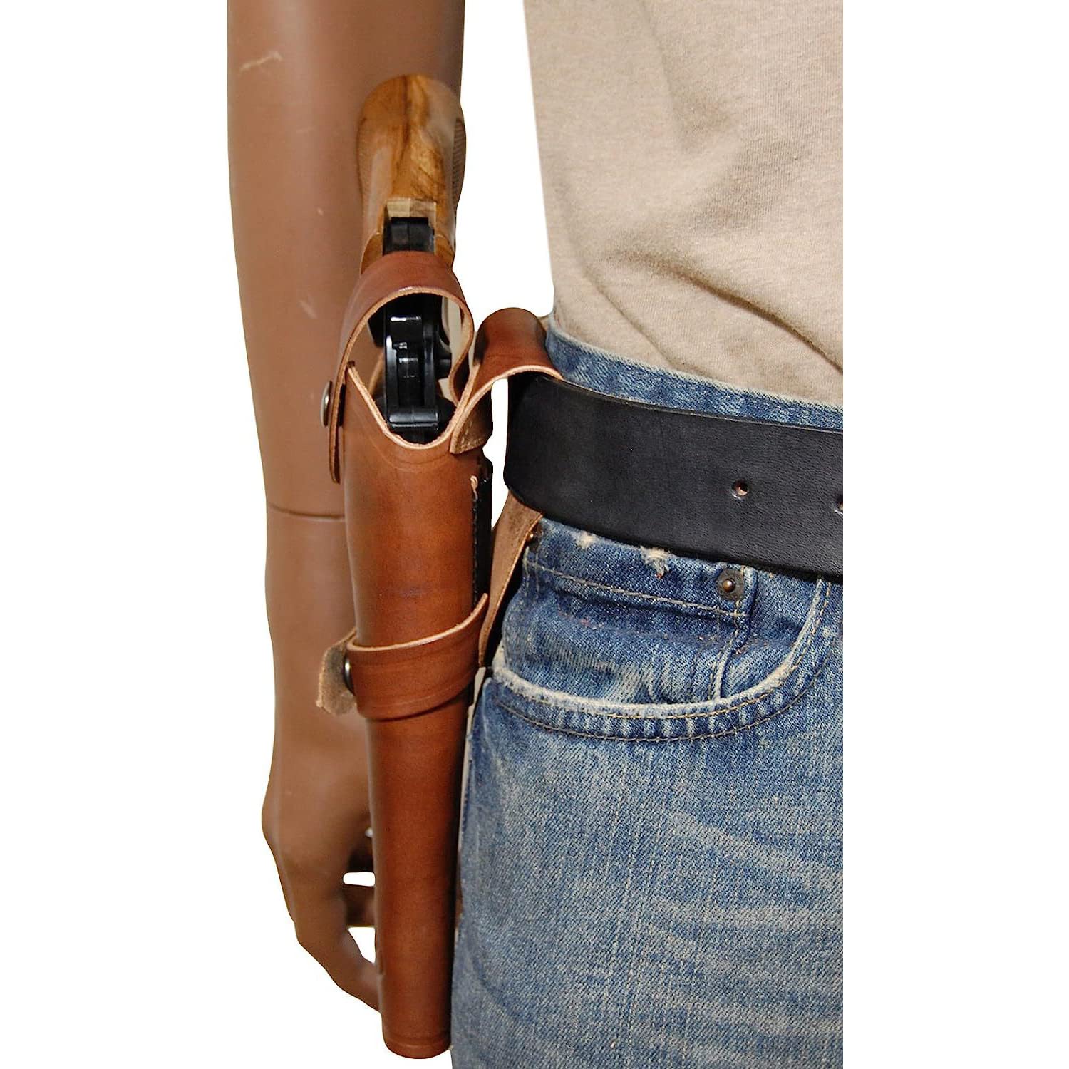 Fondina Pelle Western Modestone - Tiro Incrociato Per Mano Destra, Pelle Pregiata, Marrone, Per Revolver Colt Single Action - 3