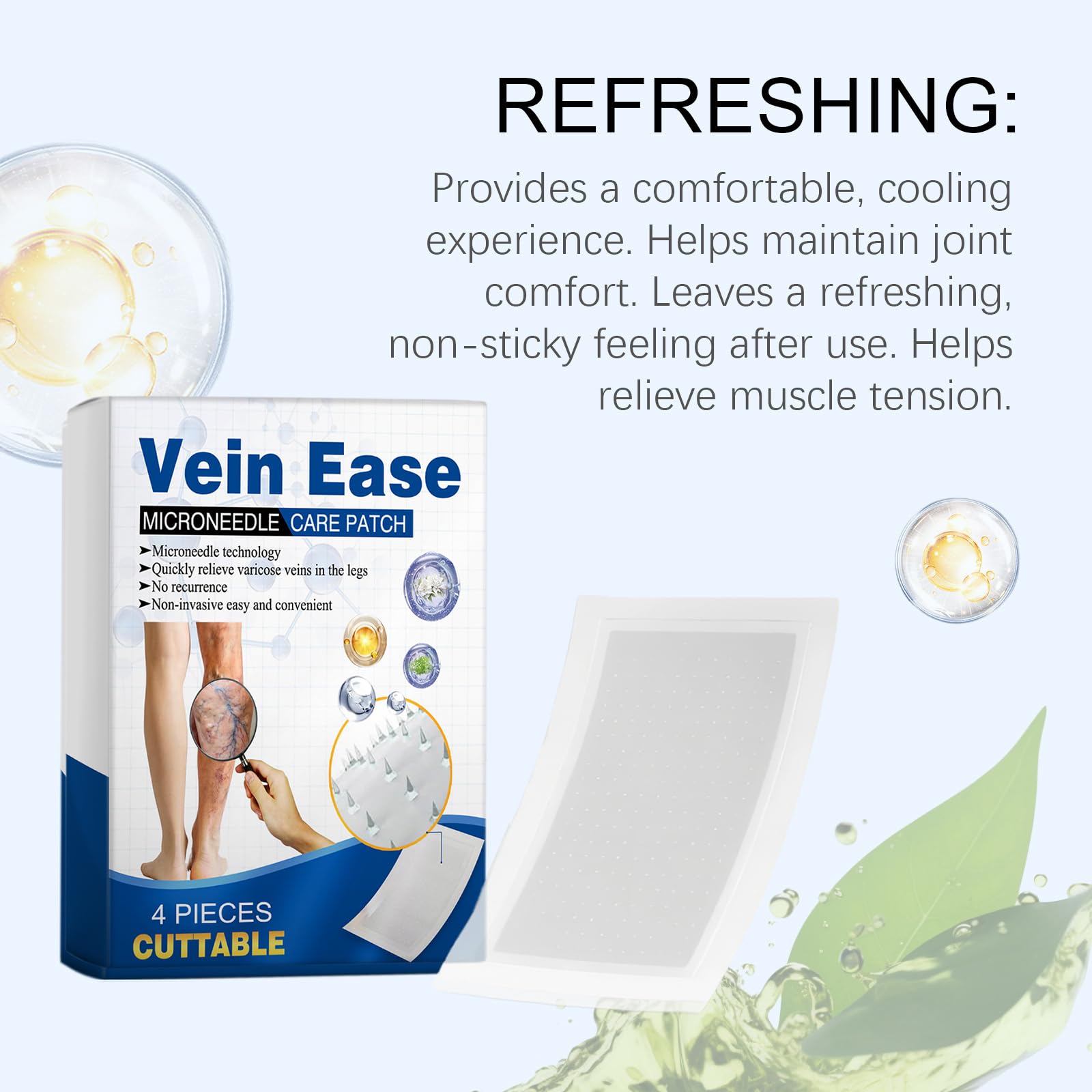 Relaxans Vein Target Lot de 4 pansements thérapeutiques à micro-aiguilles Vein Target Nano pour soins des jambes, ingrédients naturels, pour tous les types de peau (8pc)