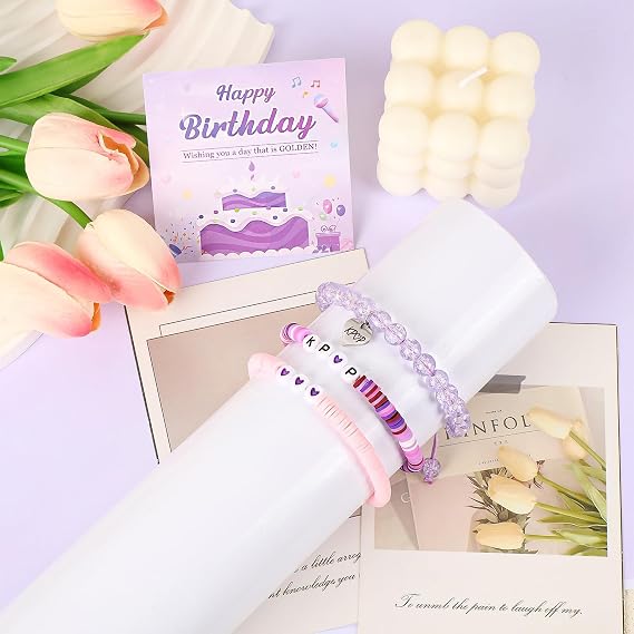 3PCS Kpop Bracelet Set, Demon Hunter Beaded Bracelets with Greeting Card, Stackable Stretch Bracelets Aesthetic Jewellery Gift Set for Women Girls Birthdays Concerts Daily Wear