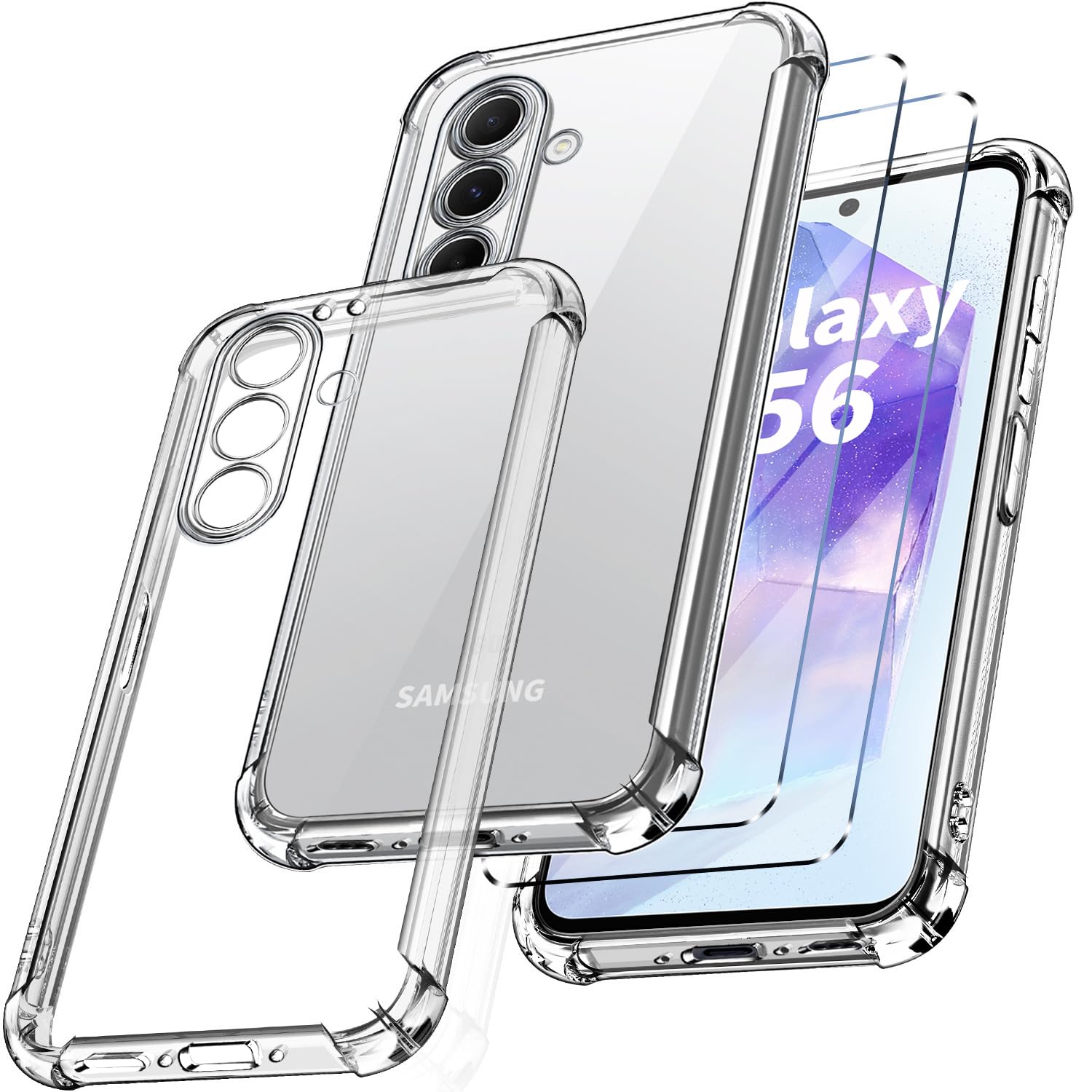 New&Teck Etui do Samsung Galaxy A56 5G + 2 szkło hartowane ochraniacz ekranu, elastyczne etui z TPU, zderzak ze wzmocnionymi narożnikami