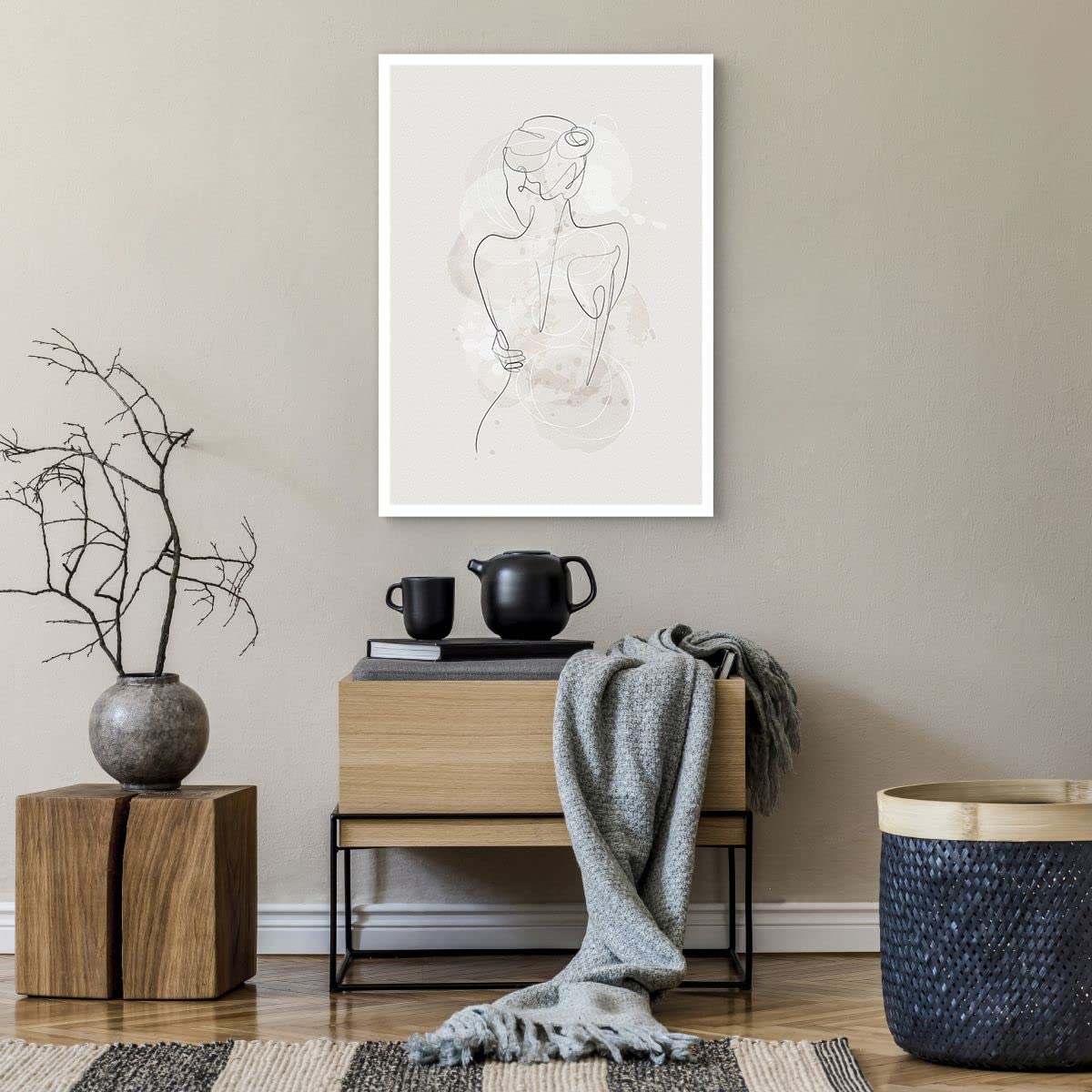 Poster Wandbild Kunstdruck 50x70cm Abstrakt Schwarz-Weiß - 5090 - P2B | Frau Zurück Vertikal mit schwarzem Rahmen Wohnzimmer Schlafzimmer Küche Büro Wanddeko Kunstposter ARTTOR