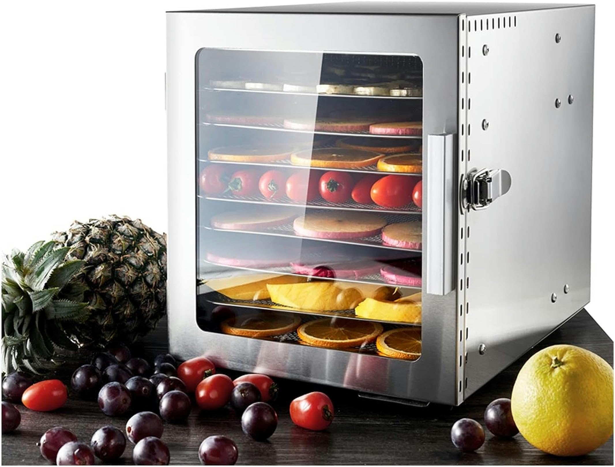 Disidratatore elettrico per alimenti, potenza 500 W, impostazioni timer e temperatura, 8 vassoi di asciugatura, acciaio inossidabile, senza BPA - Perfetto per carne secca, erbe, frutta, verdura