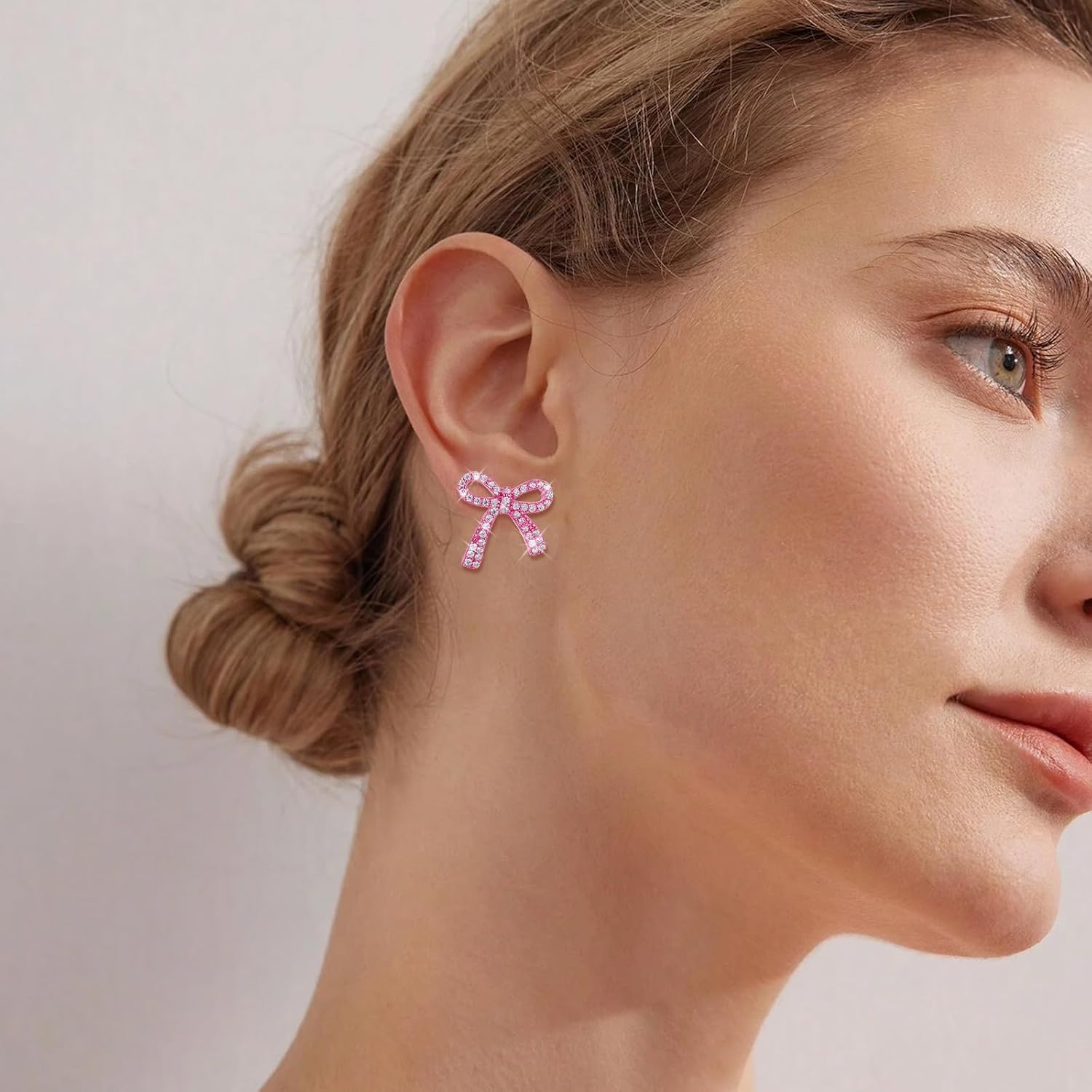 Rhinestone Bow Earrings for Women Silver Stud Prom Earrings Bridal Wedding Jewelry Cute Sparkly Earrings for Party Accessories image 3