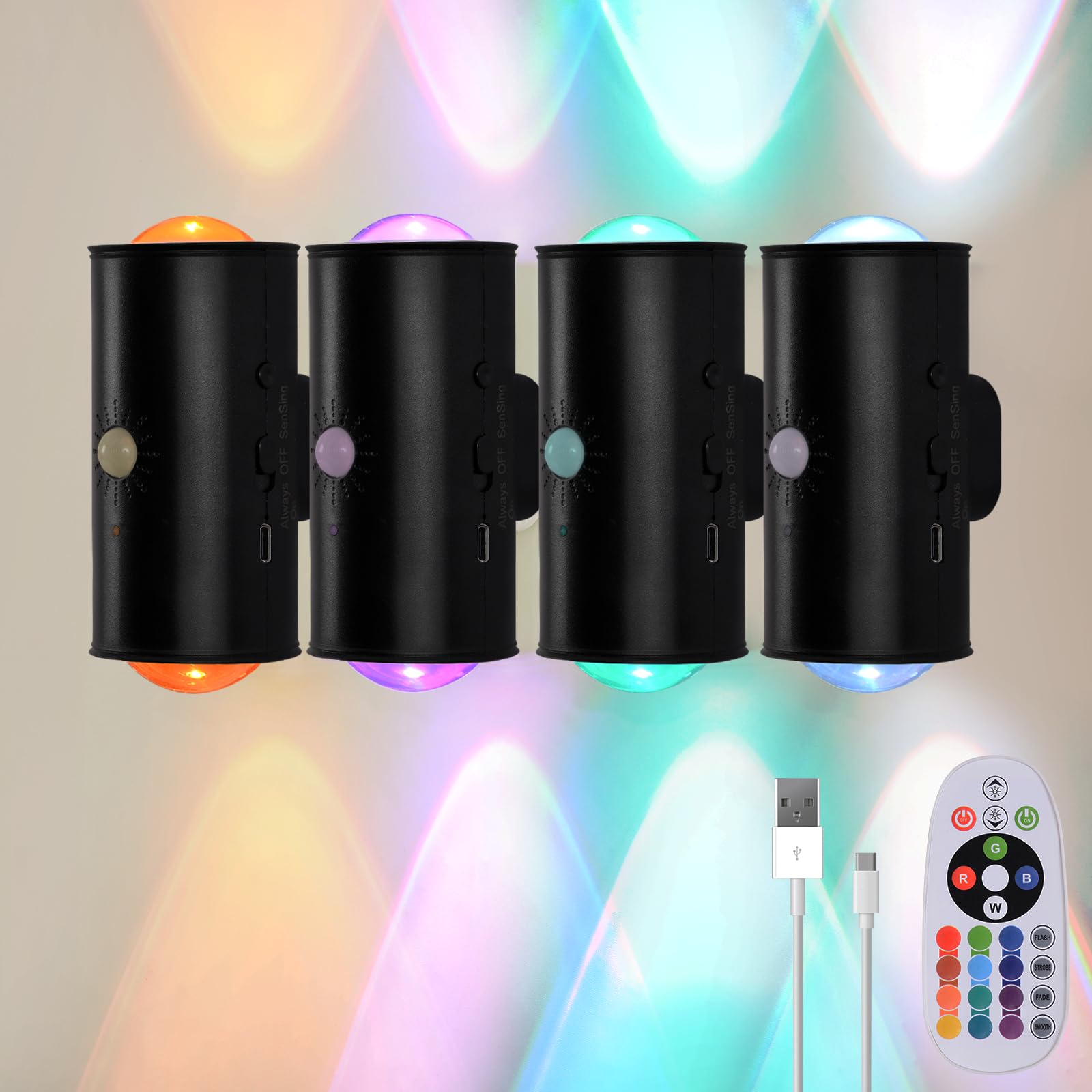 View 1 of [DAMAGED] Hirzsjoy LED Wireless Wall Sconce - 4 Pack, Black