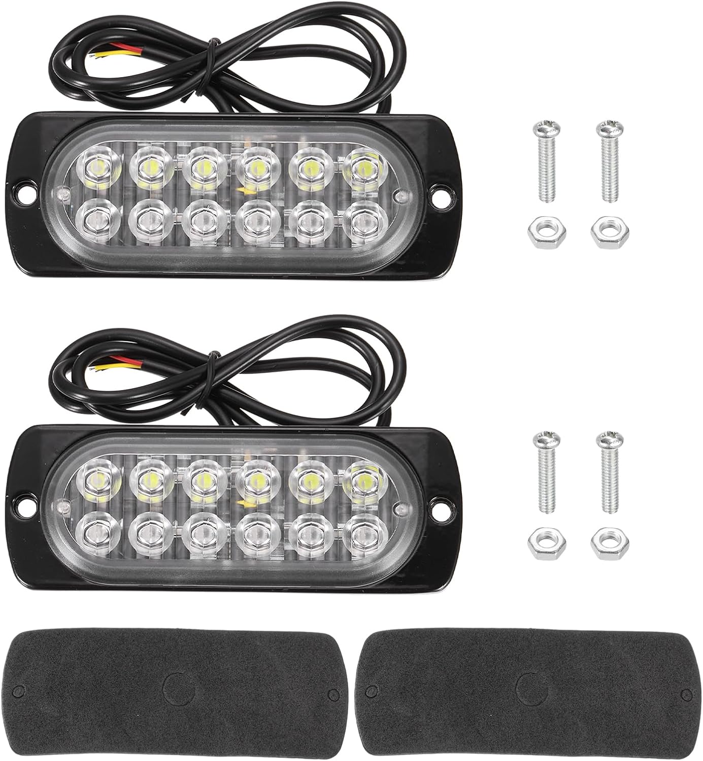 PATIKIL 12-LED Aluminum Strobe Lights, 2 Pack MIni Warning Strobe Lamps Car Truck Slim Flash Light for Vehicle LED Grille Head Warning Lamps, White/Blue