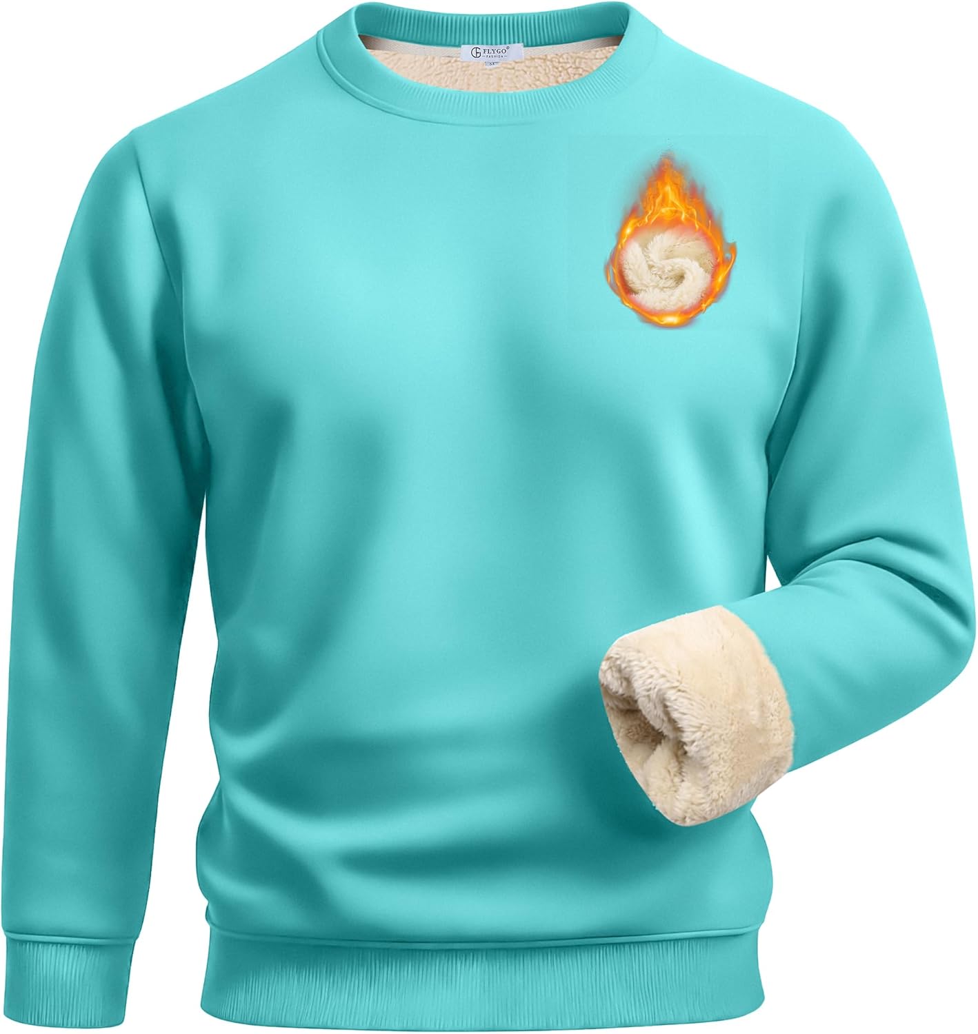 Flygo Men's Warm Sherpa Lined Crewneck Sweatshirts Fleece Pullover Tops Heavy-weight Thick Thermal Cotton Sweat-Shirts