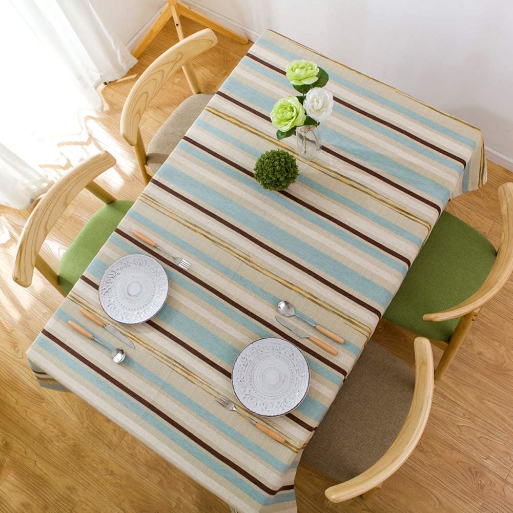 Nappe en lin coton rayée pour table de jardin et salle à manger bohème chic