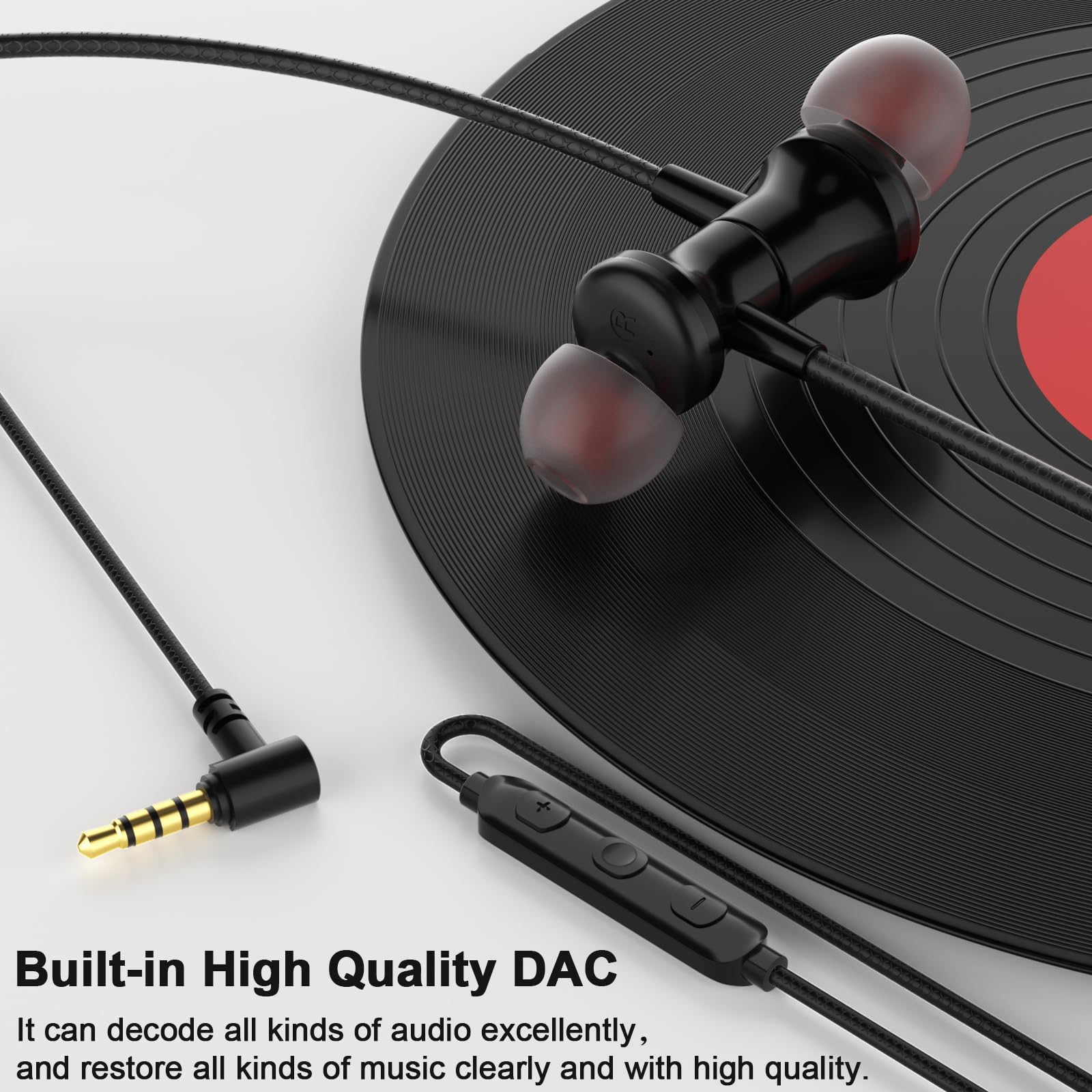Jelanry Écouteurs filaires de 3,5 mm avec suppression du bruit avec micro, audio intra-auriculaire magnétique coudé - Jack 3,5 mm - HiFi stéréo - Contrôle du volume des appels clairs - Pour Kindle