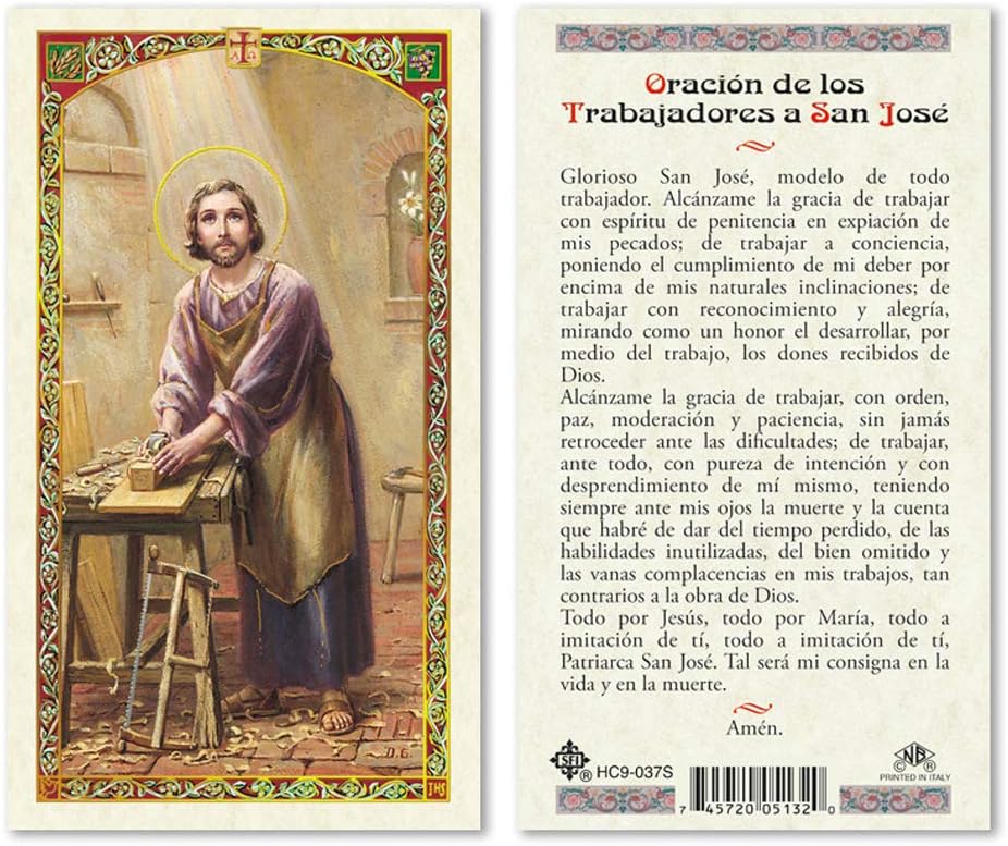 Oracion de los Trabajadores a San Jose Laminated Prayer Cards - Pack of 25- in Spanish Espanol
