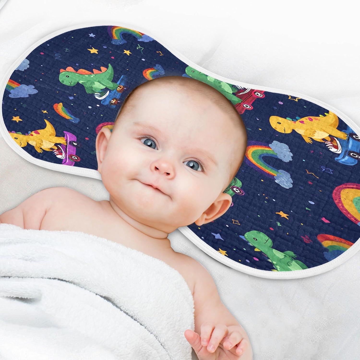 Cute Dinosaurs Riding Skateboards Baby Burp Cloths -4Pcs Soft Absorbent Muslin Washcloths Bibs Face Towel for Newborn Boys Girls 22 x 11 Inch