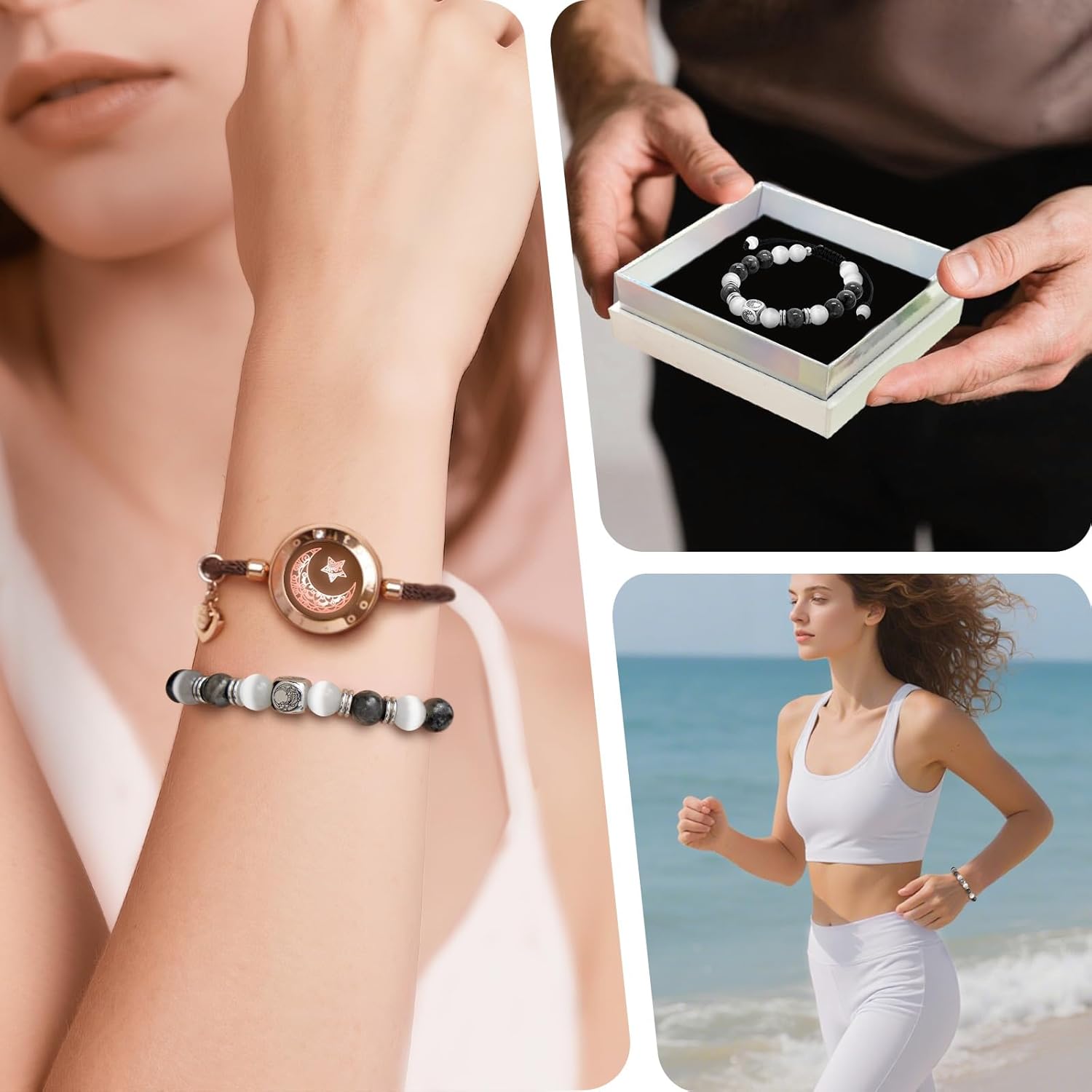 TOTWOO Elegant Beaded Bracelets for Couples - Valentines Day Gifts with Positive Meaning, Natural Stone & Stainless Steel Healing Energy Jewelry, Adjustable Sun and Moon Set, Perfect Friendship Gifts