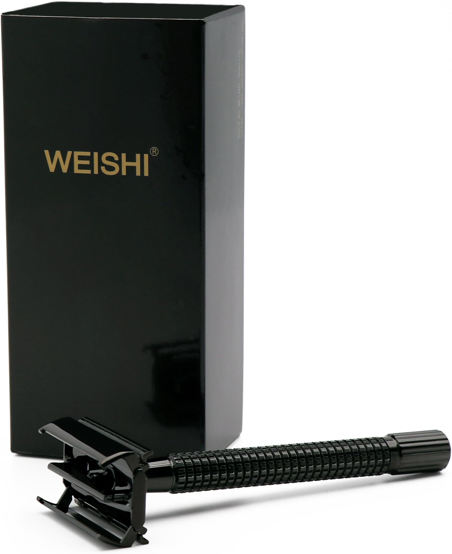 WEISHI PVD-Black-Plating Long Handle Version Butterfly Open Double Edge Safety Razor Twist to Open Men's Shaver