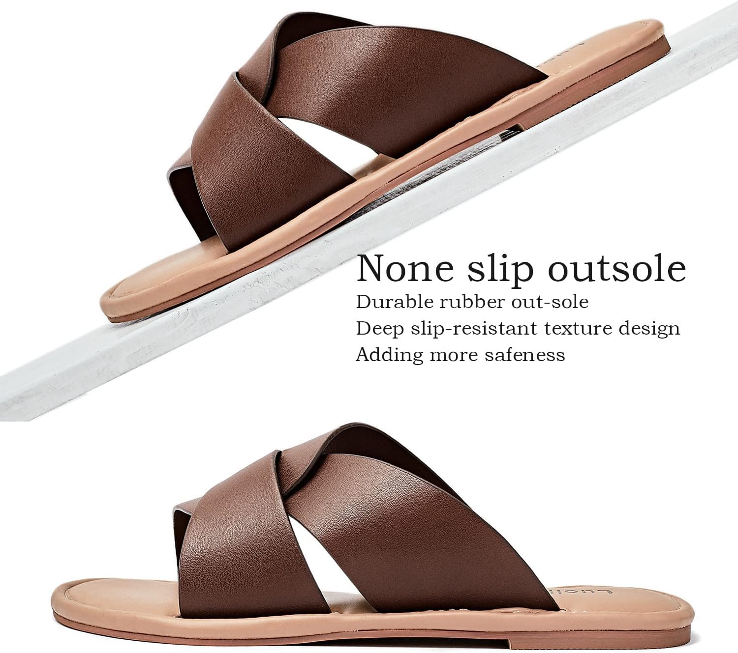 Luoika Women's Wide Width Flat Slides Sandals, Strapy Slide Sandal Slip on Dressy Summer Shoes for Women. - Image 3