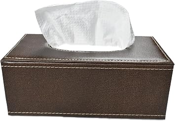 Antique PU Leather Tissue Box Cover with Magnetic Bottom - Rectangular Napkin Holder for Bathroom, Home, Office, Car Decor Brown