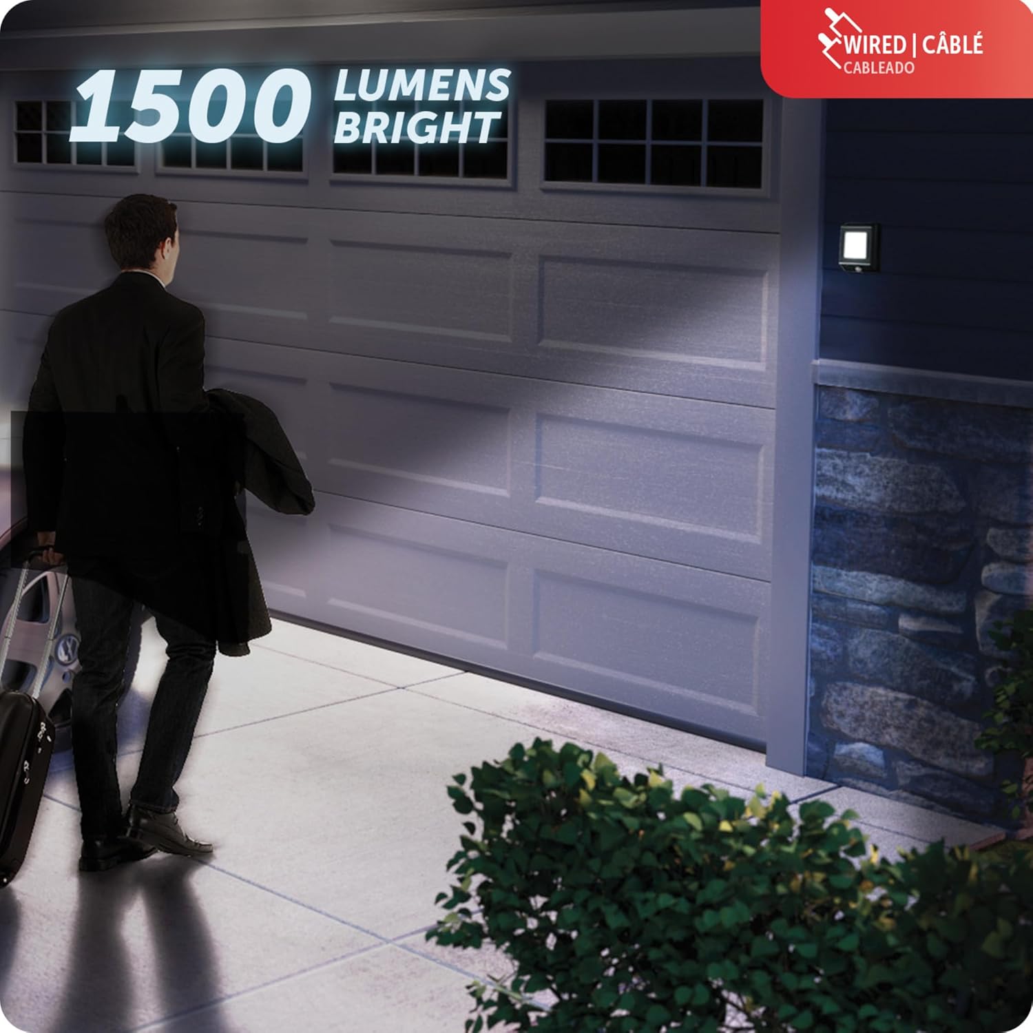 Globe Electric 110-Degree 15W Slim Black 500-1000-1500 Lumens Hardwired Motion Activated Outdoor Integrated LED Security Light, Outdoor, Outside House Lights