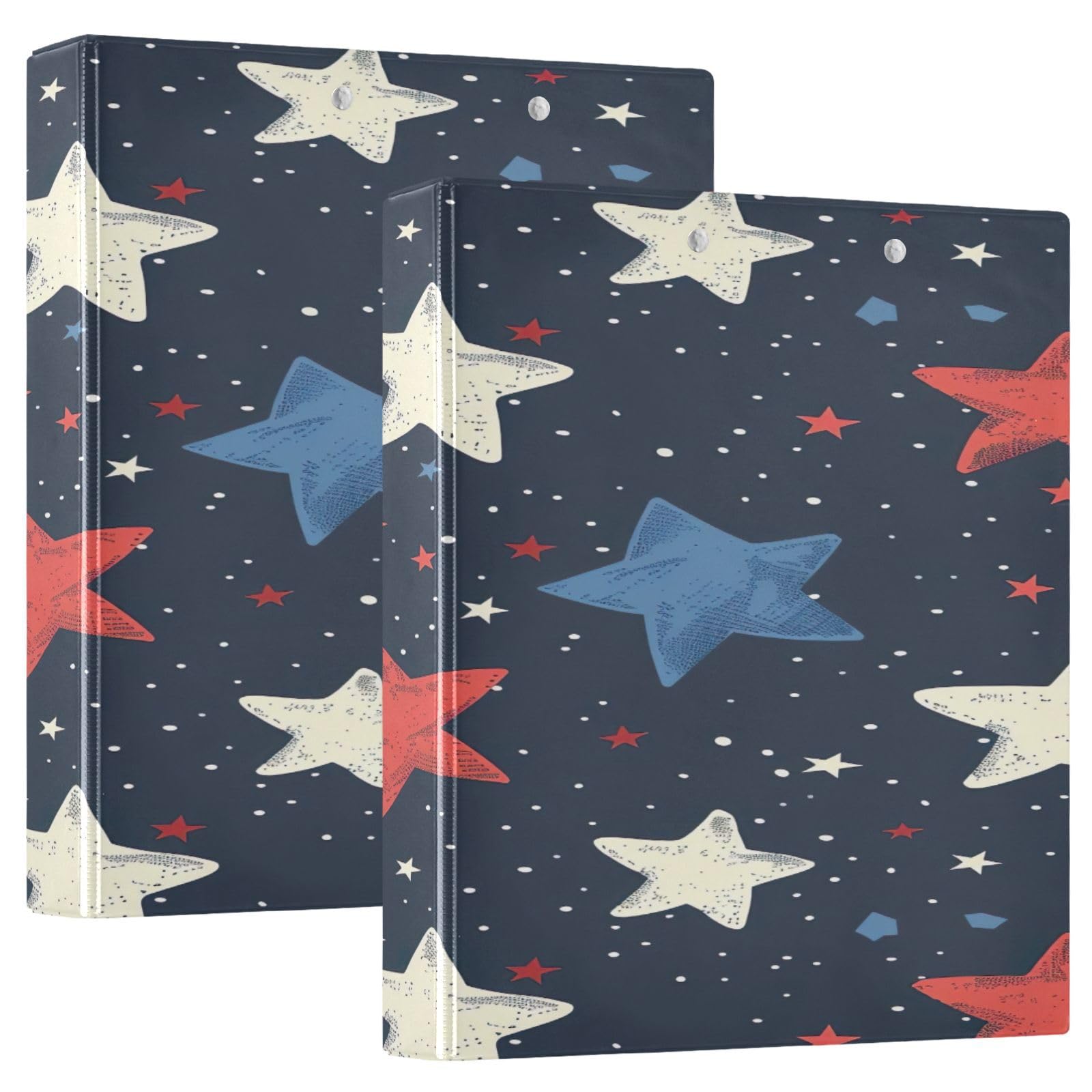 Raccoglitore a 3 anelli da 3,8 cm con clip in metallo con stelle rosse, decorativo, rotondo, formato lettera, per casa e ufficio, confezione da 2