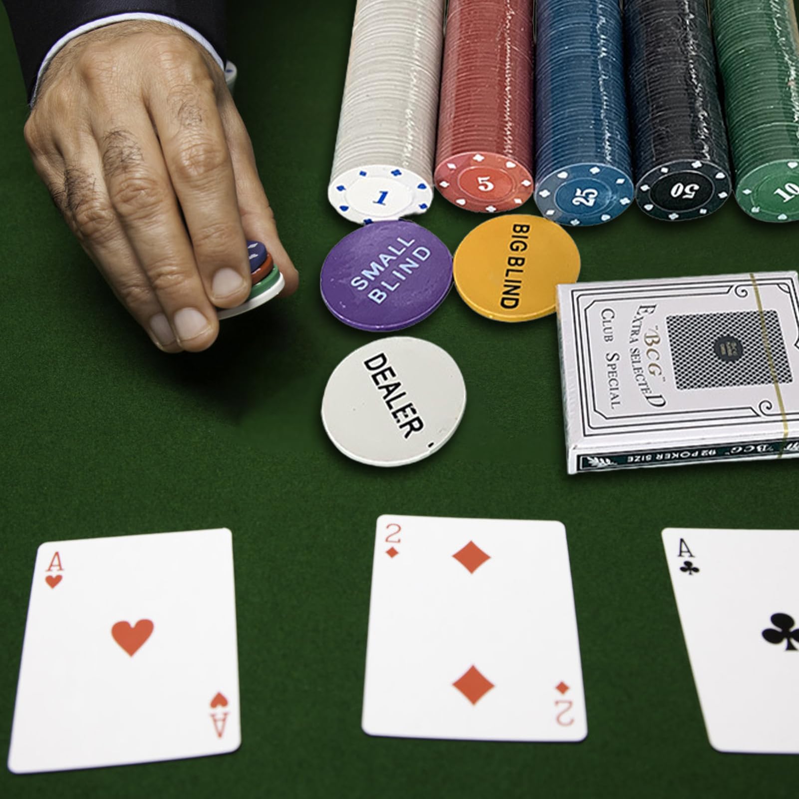 Set di chip ocra – gettoni di ancoraggio con carte e tovaglia, scatola da gioco, 21 | - Tappetino in feltro Blackjack, attrezzatura professionale completa per serate di gioco a casa