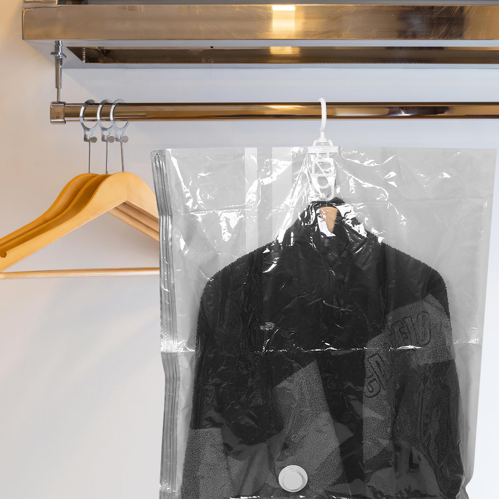 Hohopeti 3pezzi Buste Sottovuoto per Vestiti Sacchetti Salvaspazio da Appendere con Chiusura Compressione Trasparente e Cerniera Laterale per Cappotti Abiti e Organizzazione Armadio