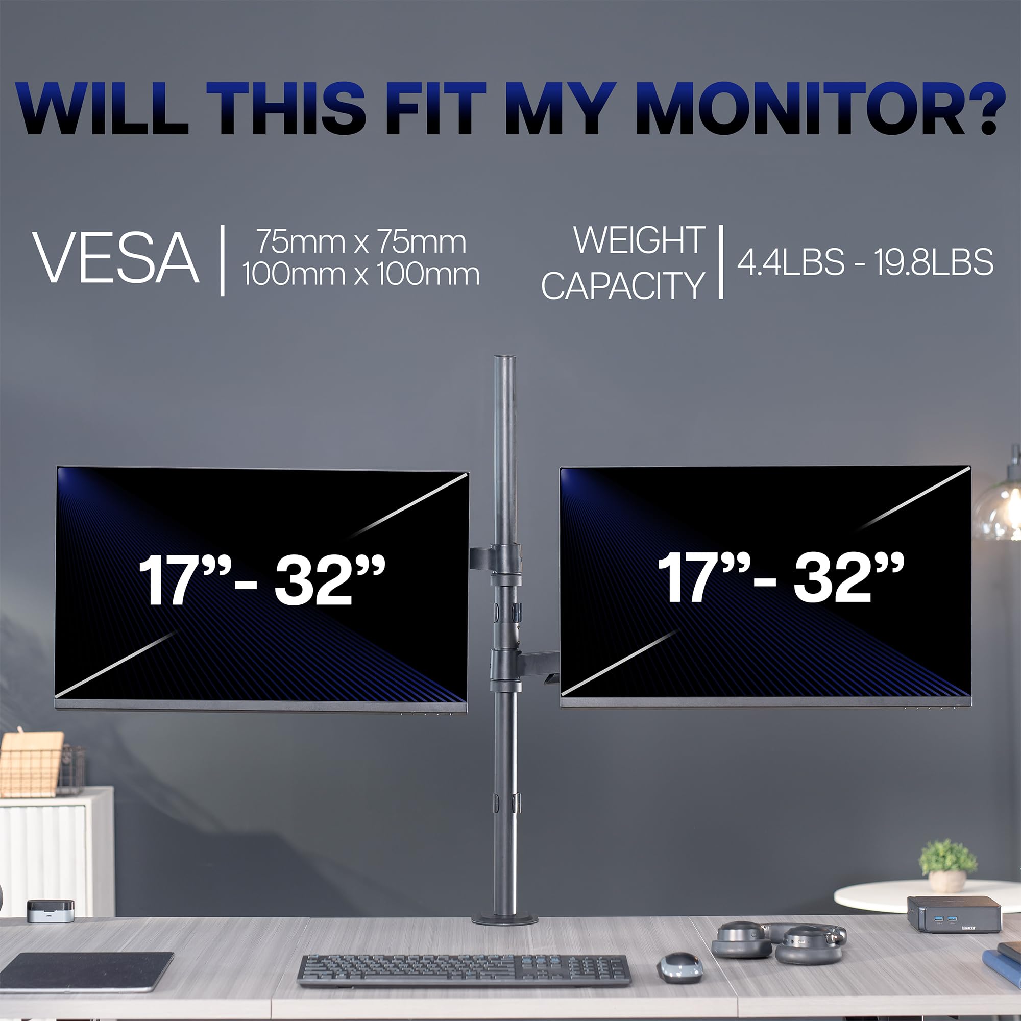 Vivo - Supporto a Braccio Pneumatico Doppio per Monitor Fino a 32", articolato VESA