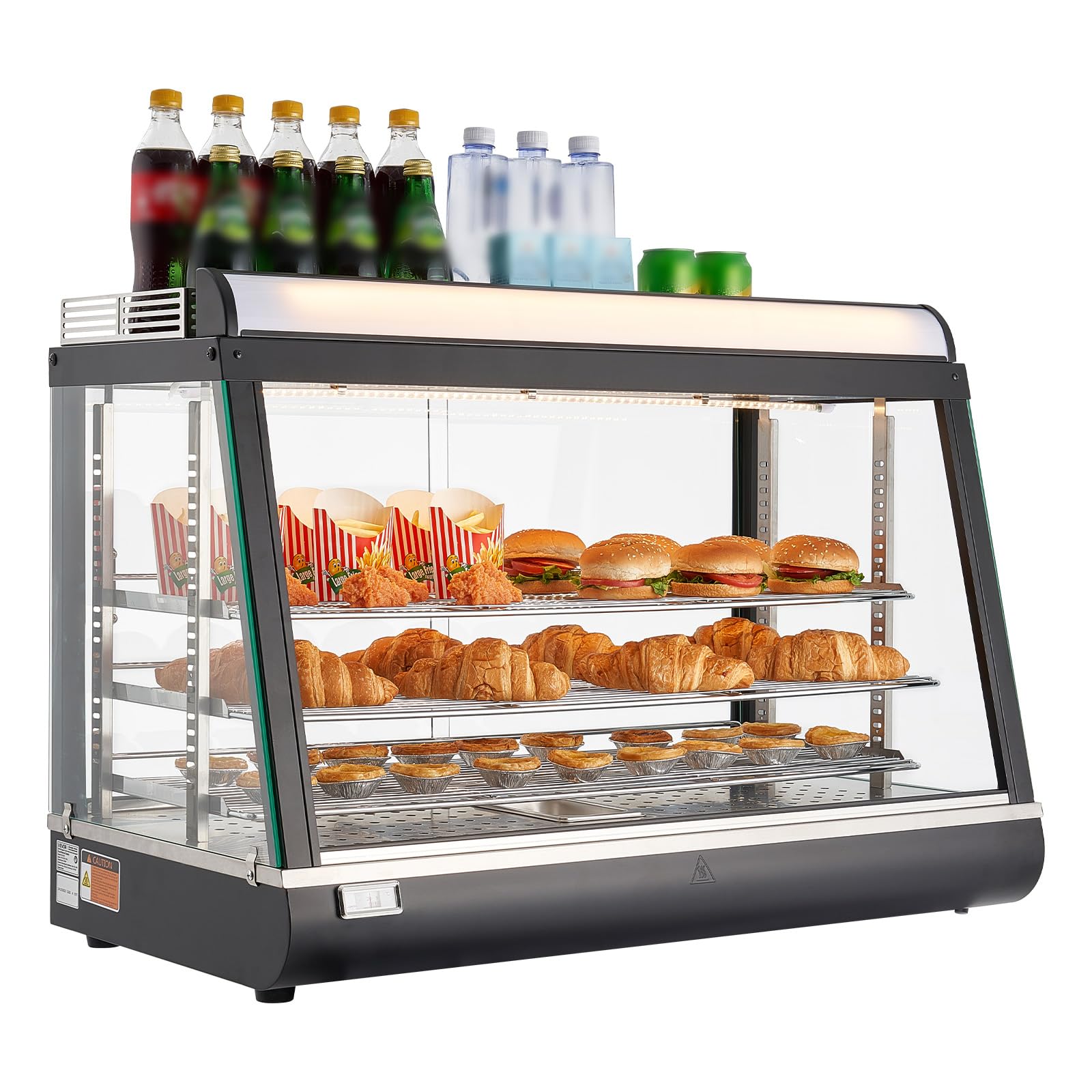 Photo 1 of VEVOR 3-Tier Commercial Food Warmer Display, 1400W Food Display Warmer with LED Light, Top Storage and Adjustable Shelves, 86?~185? Steam Heating, 105L for Hamburger, Pizza, Bread, Fried Chicken