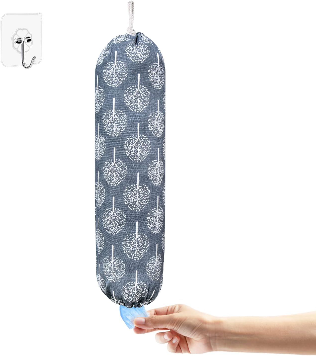 Plastic Bag Holder,Wall Mount Plastic Bag Organizer,Washable Large Grocery Bag Storage Dispenser,Shopping Bags Carrier ​for Home Kitchen Travelling,Free Adjustment with Drawstring,Banyan tree, 22x9"