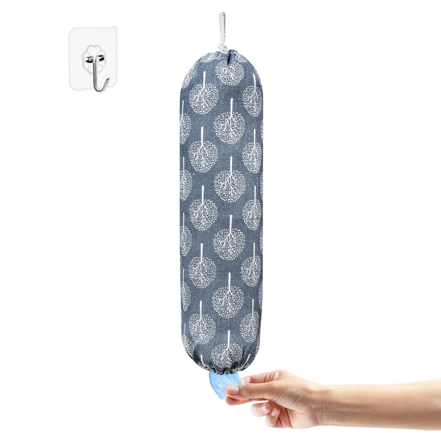 Plastic Bag Holder,Wall Mount Plastic Bag Organizer,Washable Large Grocery Bag Storage Dispenser,Shopping Bags Carrier ​for Home Kitchen Travelling,Free Adjustment with Drawstring,Banyan tree, 22x9"