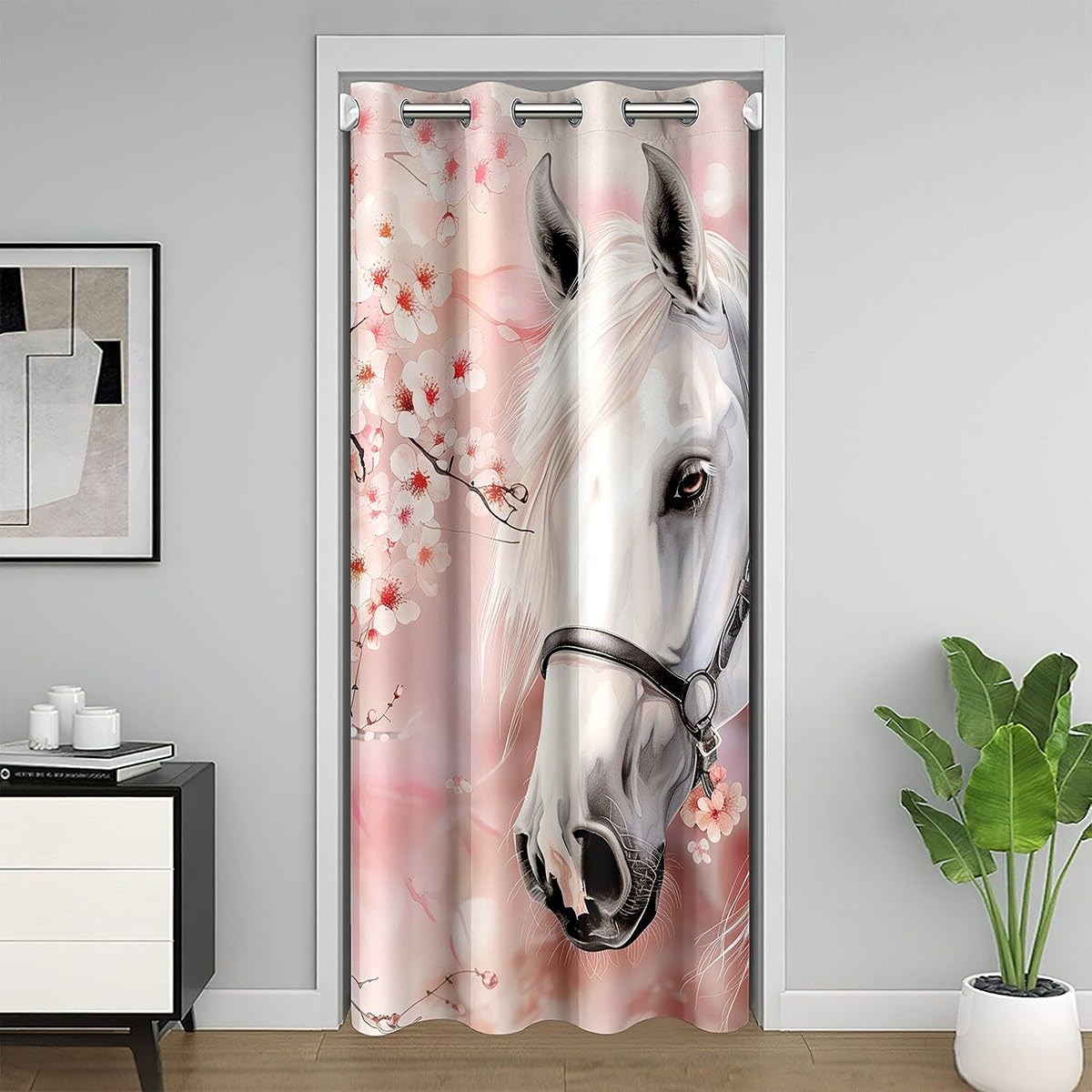 Rideau occultant motif cheval blanc pour porte d'extérieur et placard de chambre