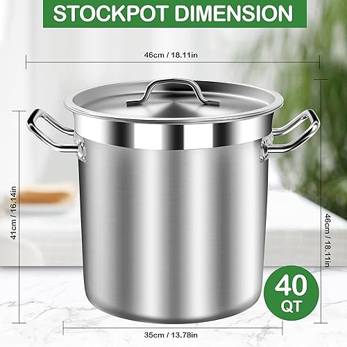 Miniatura 7 de STOCKPOT Olla Grande para Sopa con Tapa - Ollas de Acero Inoxidable de 40 Cuartos, Ollas de Cocina, Olla con Tapa, Ollas Grandes para Cocinar,