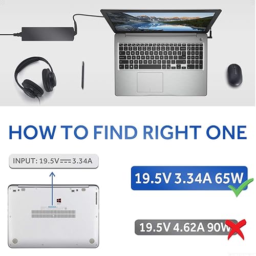 Miniatura 5 de Cargador de 65 W con certificación UL para Dell 1nspiron 15 5000 5566 P66F P75F P51F P51F006 P24T P24T001 P20T P25T P29G P54G P57G P60G P64G P69G