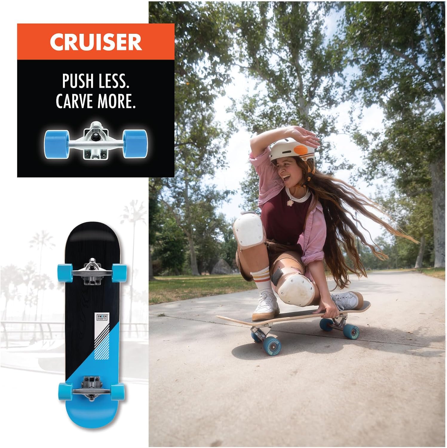 Swichboard 2-in-1 Complete Skateboard Set - Trick & Cruiser, Switch Between Setups in Seconds Without Tools - Beginner to Advanced