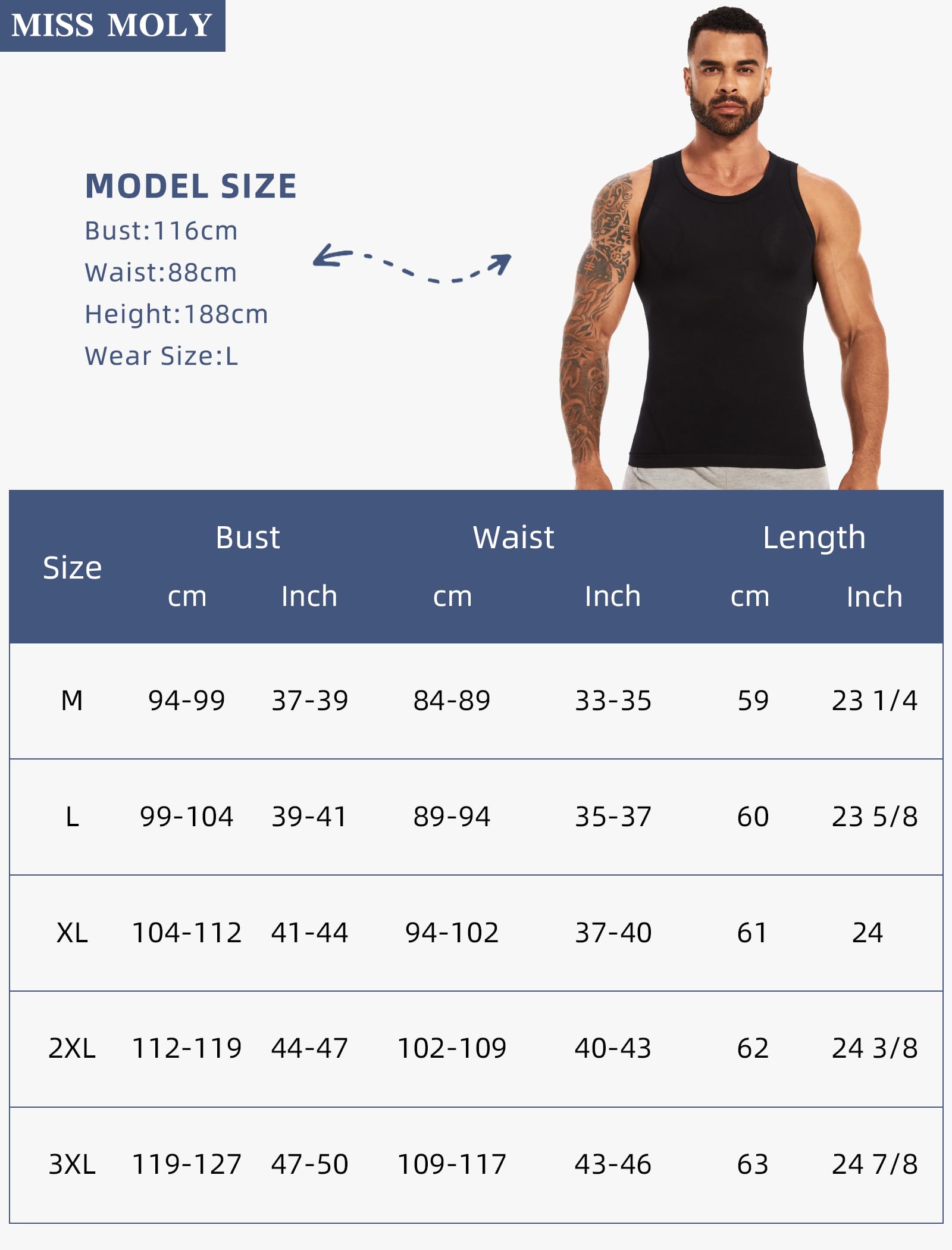 MISS MOLY Shapewear T-shirt de compression pour homme sans manches Body Shaper élastique ventre plat
