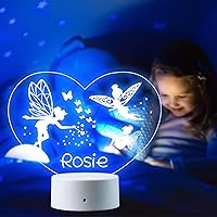 Vista 3 de VEELU Luz nocturna con nombre personalizado con hada rosa, luz nocturna personalizada para bebé, texto grabado, luz individual para niños, princesa