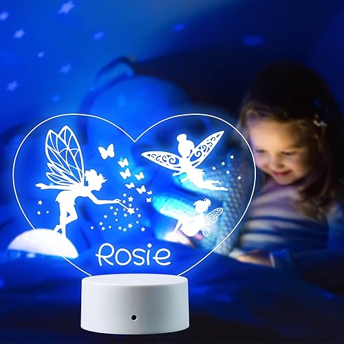 Miniatura 3 de VEELU Luz nocturna con nombre personalizado con hada rosa, luz nocturna personalizada para bebé, texto grabado, luz individual para niños, princesa,
