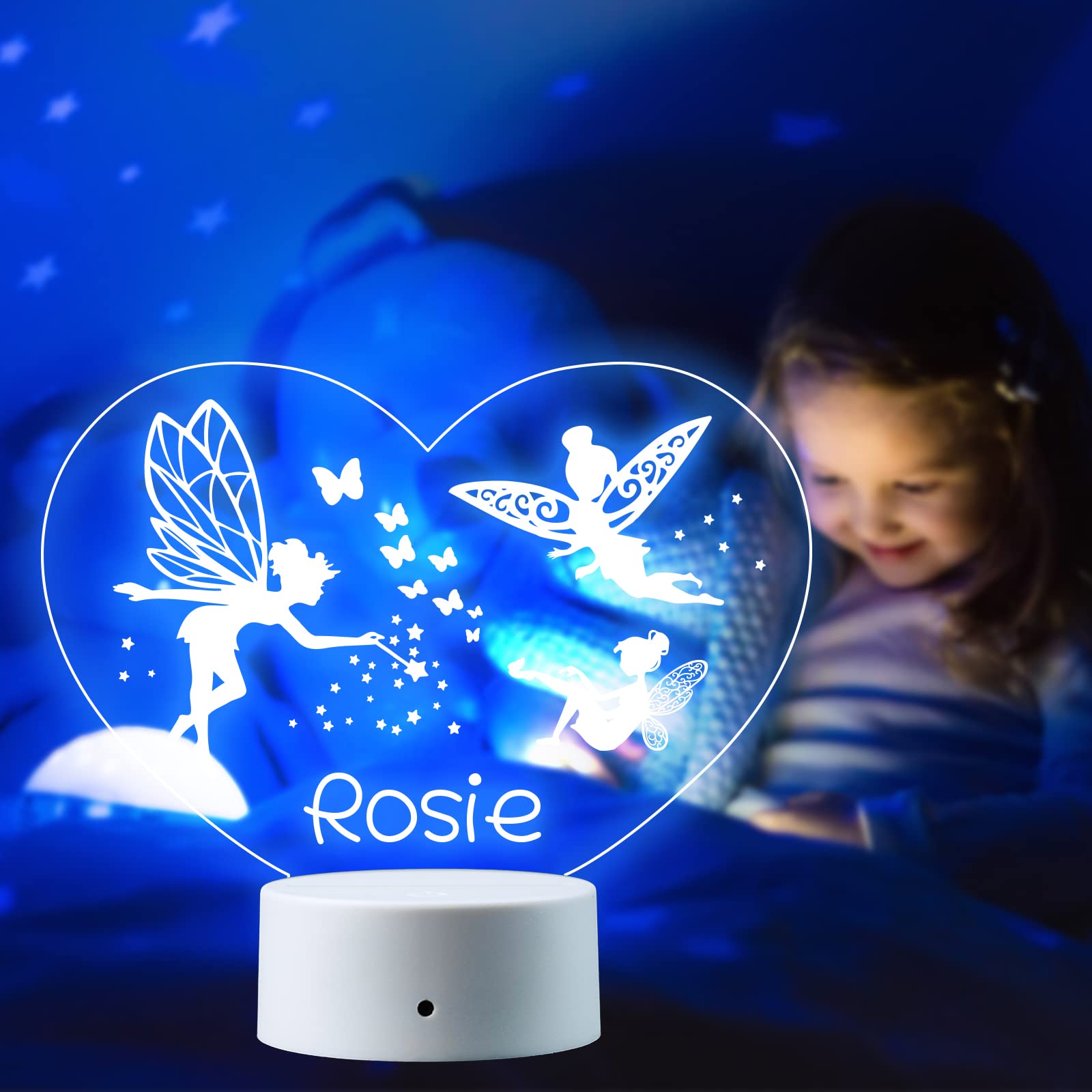 Veilleuse LED Personnalisable Avec Prénom - Base En Bois - Cadeau De Naissance, Baptême, Anniversaire Bébé
