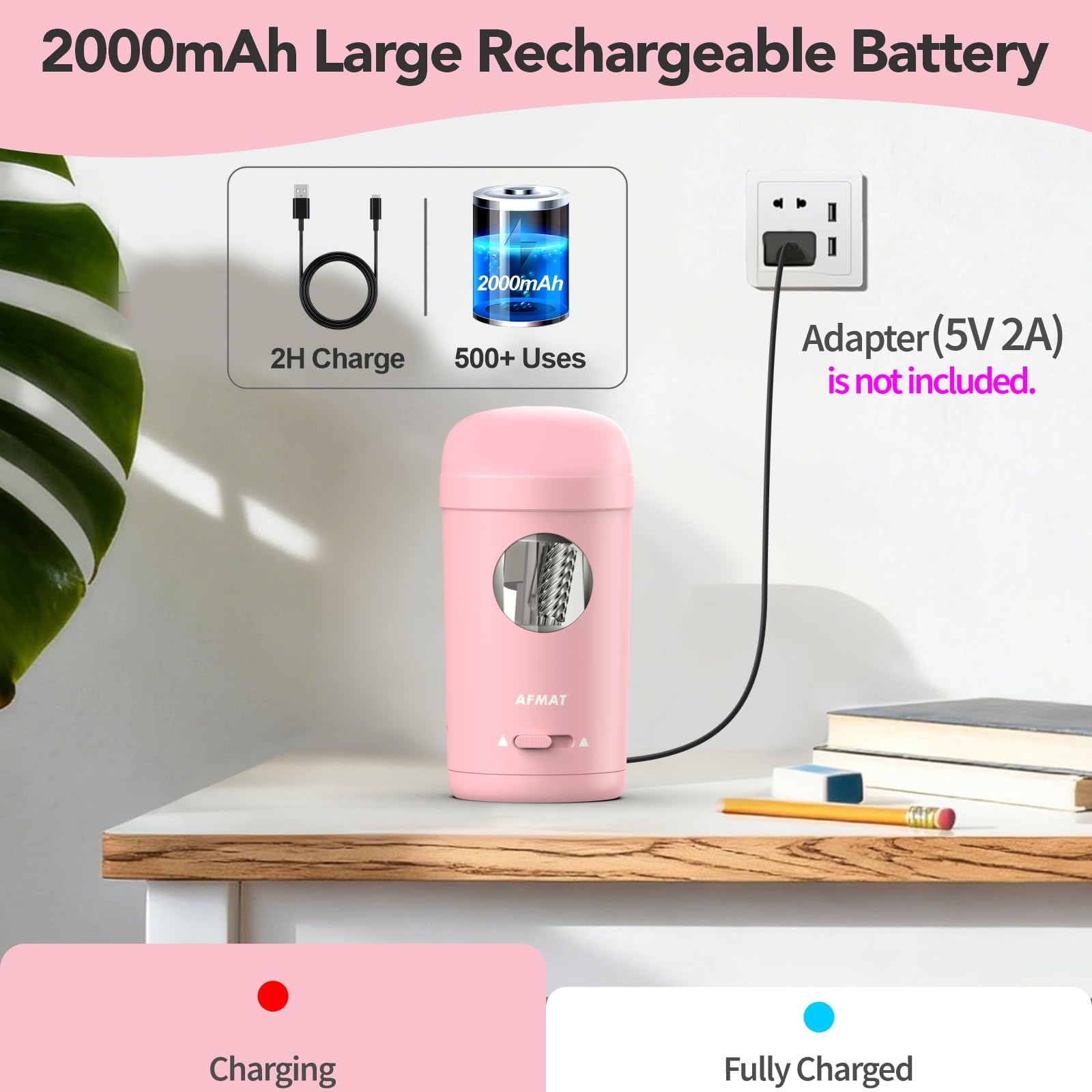 AFMAT Sacapuntas con recipiente,Sacapuntas portátil,Sacapuntas,Rosa