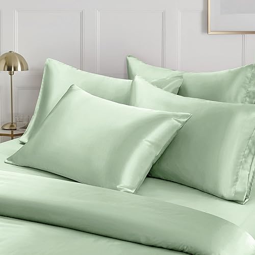 Miniatura 4 de Ersmak Juego de funda de edredón de satén de 6 piezas, tamaño matrimonialqueen, de lujo, con 1 funda de edredón suave, 4 fundas de almohada Queen y