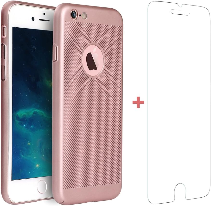 Uni-Yeap Phone Case for iPhone 6 6s Mesh Case,Air Ventilation Saftety Technology Design and Super-Light Hard Material with Rubber Oil Surface(Rose Gold)
