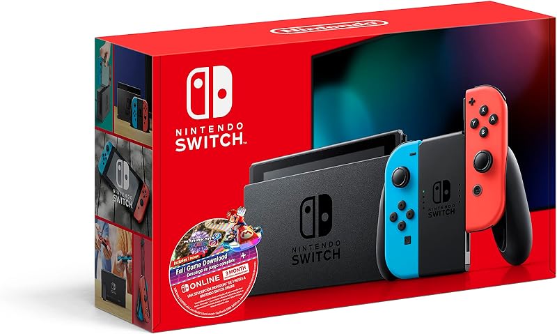 Nintendo Switch con Joy-Con azul neón y rojo neón + Mario Kart 8 Deluxe (descarga completa del juego) + 3 meses de membresía individual de Switch Online