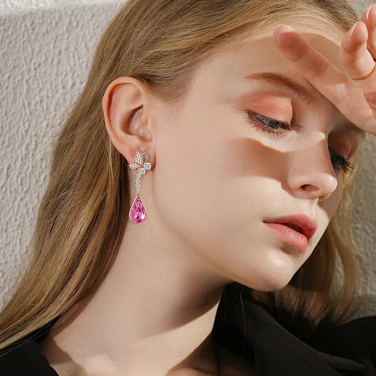 Cute Butterfly Austrian Crystal Teardrop Dangle Earrings for Women Trendy Drop Earring 14K Gold Plated Hypoallergenic Jewelry - Image 7