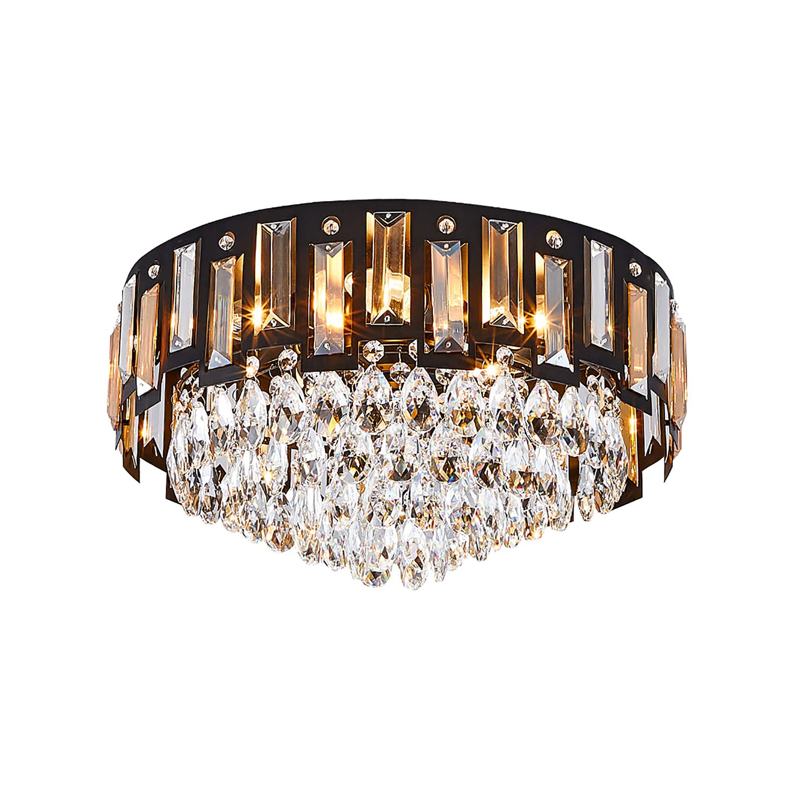 Plafonnier cristal noir E14 moderne avec 5 ampoules pour habiller le salon